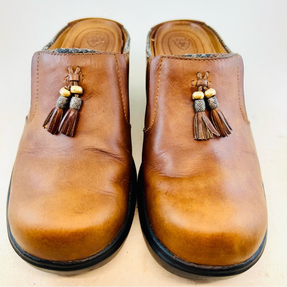 Ariat Brown Leather Mendocino Tassel 93897 Mules Clogs, Size 8.5 EU 39.5 - Picture 2 of 11